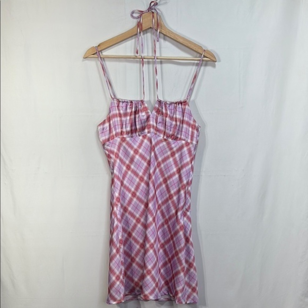 🌽Princess Polly Pink Plaid Halter Dress:
